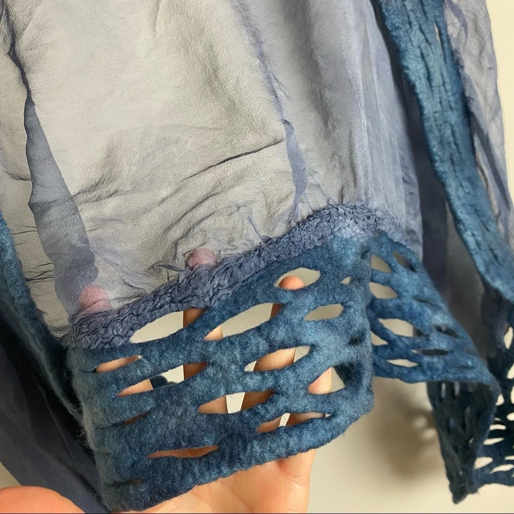 NWT J. HILL Artisan Felt Lace Wrap Blue